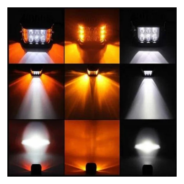 Off Road Motosiklet 45w 12 LED 10cm Beyaz Turuncu Çakarlı Kare Sis Farı Çalışma Lambası 2 Adet Sağ Sol - Görsel 8