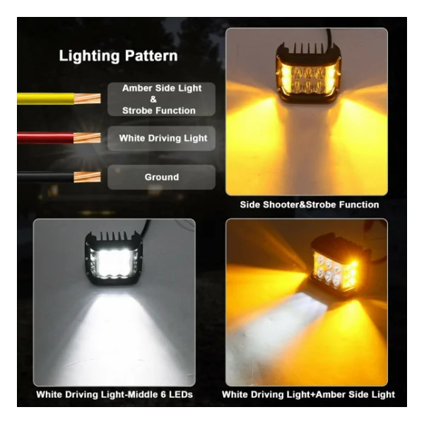 Off Road Motosiklet 45w 12 LED 10cm Beyaz Turuncu Çakarlı Kare Sis Farı Çalışma Lambası 2 Adet Sağ Sol - Görsel 10