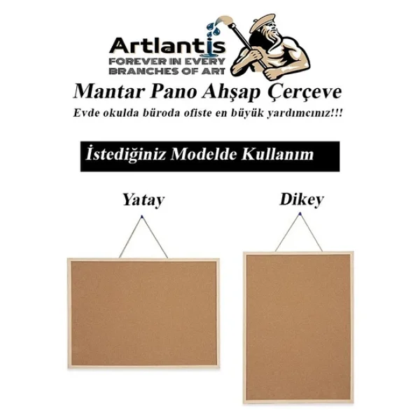 Mantar Pano Ahşap Çerçeve 60x90 Cm 1 Adet Harita Çivisi Hediyeli Duvara Monte Mantar Çerçeve Evde Okulda Büroda Ofiste - Görsel 4