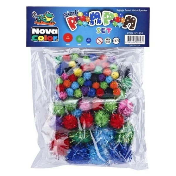 Nova Color Simli Ponpon 3 Boy Karisik Set - Görsel 3