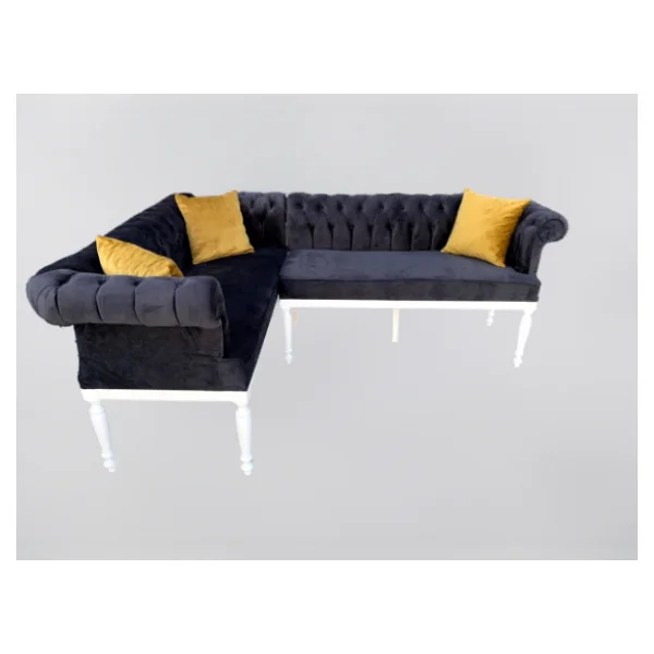Köşe 13840 Tk Chester Model Ahşap Kayın Torna Aslan Ayak Babyfac Lacivert Kumaş - Görsel 3