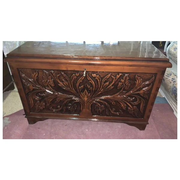 Çeyiz 13648 Sandık Ahşap Kayın El Oymalı Model Kilit Parlak Ceviz Natüre El Yapı - Görsel 3