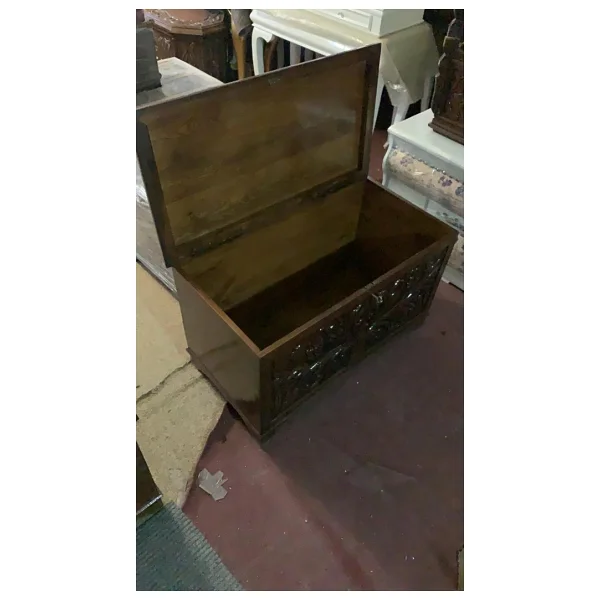 Çeyiz 13648 Sandık Ahşap Kayın El Oymalı Model Kilit Parlak Ceviz Natüre El Yapı - Görsel 5