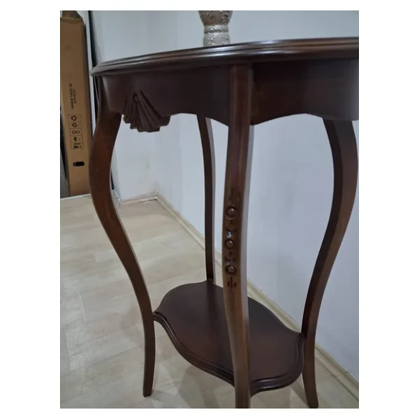 Fiskos Çiçeklik 12568 Oyma Oval Model Kayın Ayak Parlak Ceviz Mdf Tabla El Yapım - Görsel 8