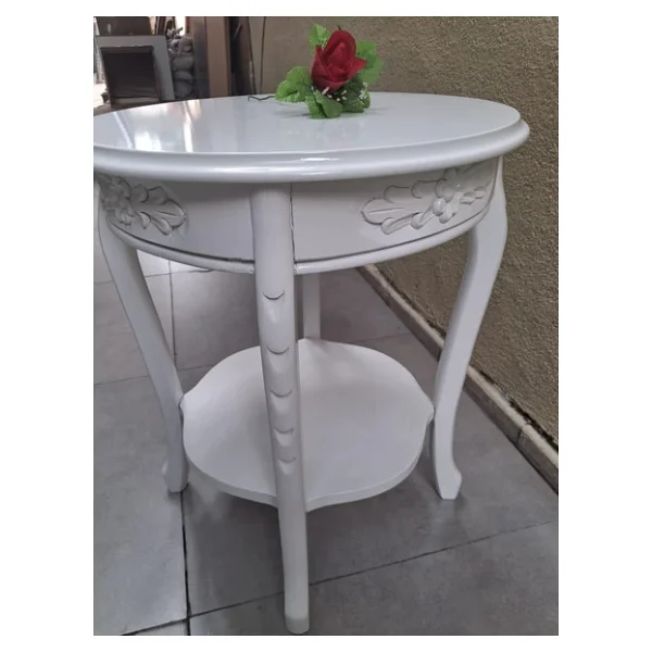 Fiskos 12461 Model Parlak Ahşap Kayın El Oyma Ayak Parlak Beyaz Mdf Tabla El Yapı - Görsel 2