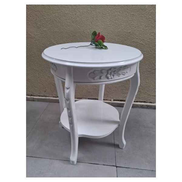 Fiskos 12461 Model Parlak Ahşap Kayın El Oyma Ayak Parlak Beyaz Mdf Tabla El Yapı - Görsel 8