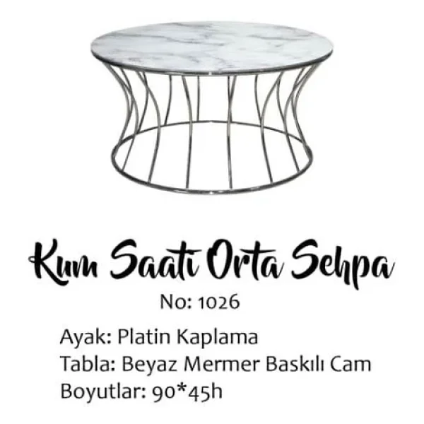 Brc 133557 Sehpa Kum Saat Model Beyaz Mermer Temper Cam Çelik Platin Renk Kaplama - Görsel 3