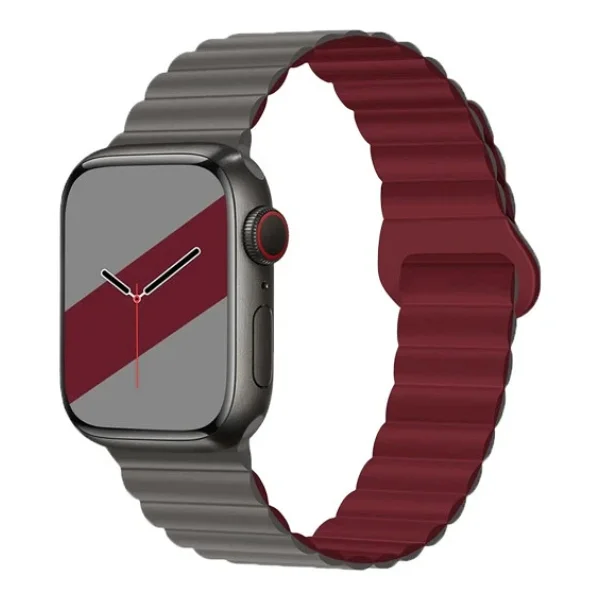 E2m Apple Watch 42-44-45-49mm Krd-06 Deri Bükme Çift Renkli Bordo Kordon - Görsel 2