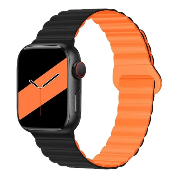 E2m Apple Watch 42-44-45-49mm Krd-06 Deri Bükme Çift Renkli Turuncu Kordon - Görsel 3