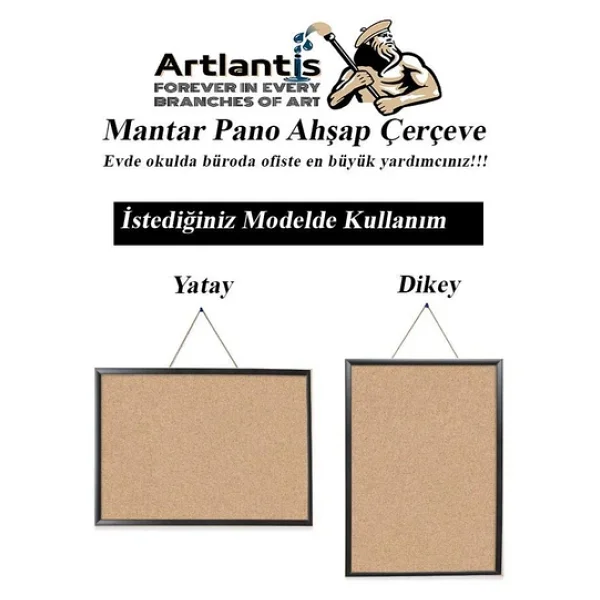 Mantar Pano Mdf Çerçeve 30x45 Cm 1 Adet Harita Çivisi Hediyeli Duvara Monte Mantar Çerçeve Evde Okulda Büroda Ofiste - Görsel 2
