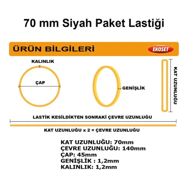 Ekoset Siyah Paket Ambalaj Para Lastiği 1000 Adet 70mm - Görsel 5