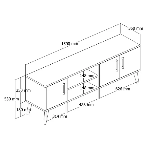 Mezza 1582 Exxen 150 Cm Ahşap Ayaklı TV Ünitesi Hat Rengi - Görsel 5