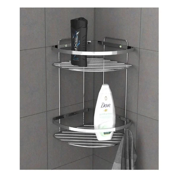 Tema 2 Katlı Köşelik Banyo Rafı Şampuanlık Krom Paslanmaz - Görsel 5