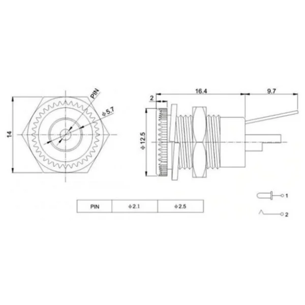 5.5 Mm X 2.1mm Dc Güç Soketi Metal Panel Montaj Power Jack - Görsel 8