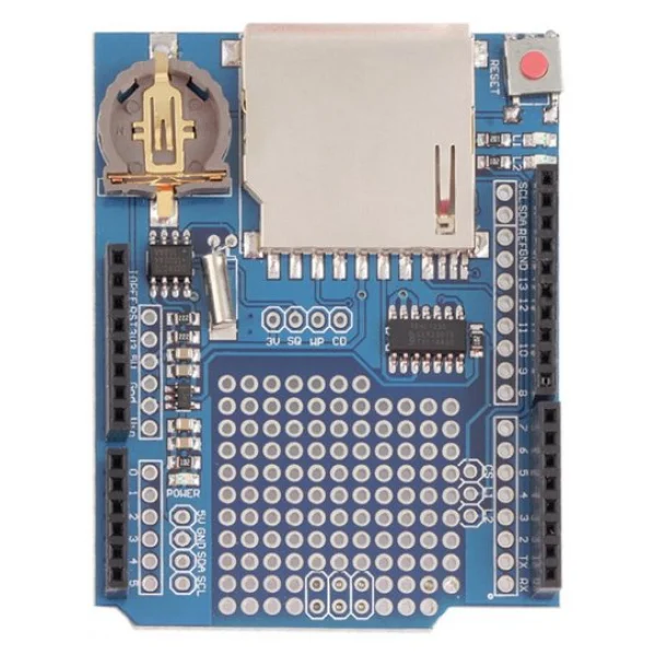 Arduino Sd Kart Rtc Saat Data Kayıt Logger Shield Ds1307 2x LED Prototip Pcb Alanı Reset Butonu - Görsel 2