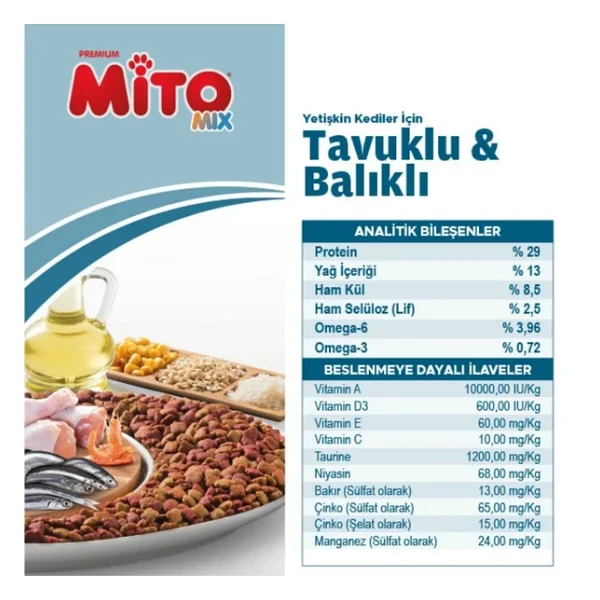 Mito Mix Tavuklu Ve Balıklı 1 Kg 5'li Paket Yetişkin Kuru Kedi Maması - Görsel 6