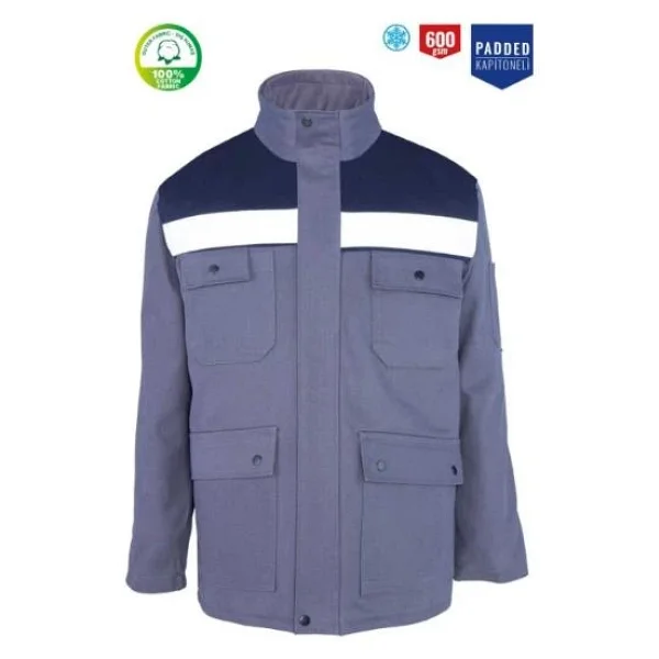 Kışlık İş Takımı Çok Cepli Reflektörlü Mont 4111 Ve 7/7 İş Pantolonu 2958 Gri Renk Yüzde Yüz Pamuk - Görsel 7