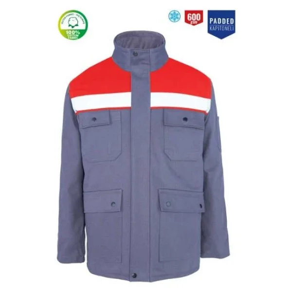 Kışlık İş Takımı Çok Cepli Reflektörlü Mont 4111 Ve 7/7 İş Pantolonu 2958 Gri Renk Yüzde Yüz Pamuk - Görsel 6