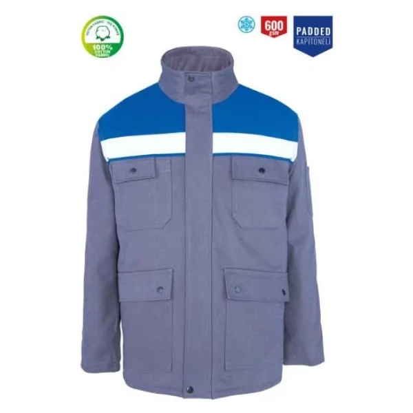 Kışlık İş Takımı Çok Cepli Reflektörlü Mont 4111 Ve 7/7 İş Pantolonu 2958 Gri Renk Yüzde Yüz Pamuk - Görsel 8
