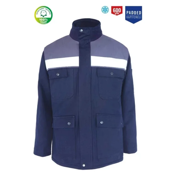 Kışlık İş Takımı Çok Cepli Reflektörlü Mont 4111 Ve 7/7 İş Pantolonu 2958 Lacivert Renk Yüzde Yüz Pamuk - Görsel 8