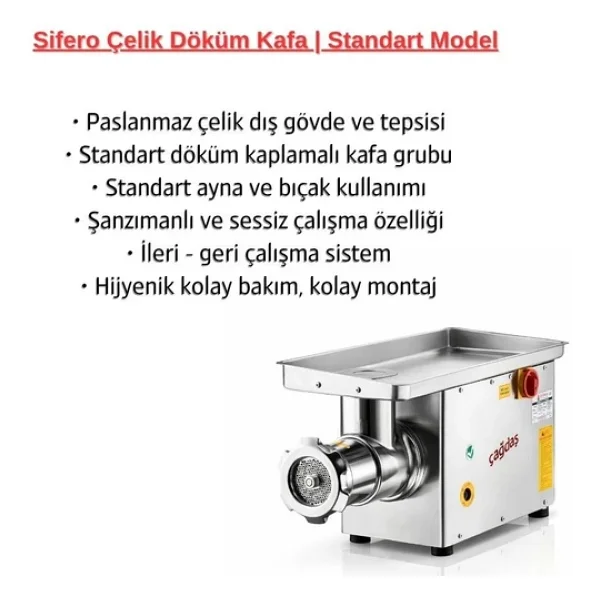 Çağdaş Makina Çağdaş No 32 Sifero Çelik Kaplama Kıyma Makinesi 220v - Görsel 3