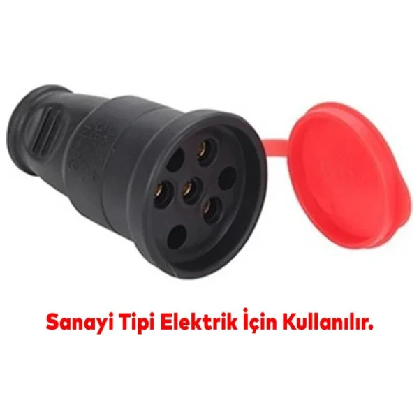 Sağlam Trifaze Kauçuklu Kablo Bahçe Dış Mekan Korunaklı Su Geçirmez Siyah Kapaklı Dişi Fiş Tek 16a - Görsel 2