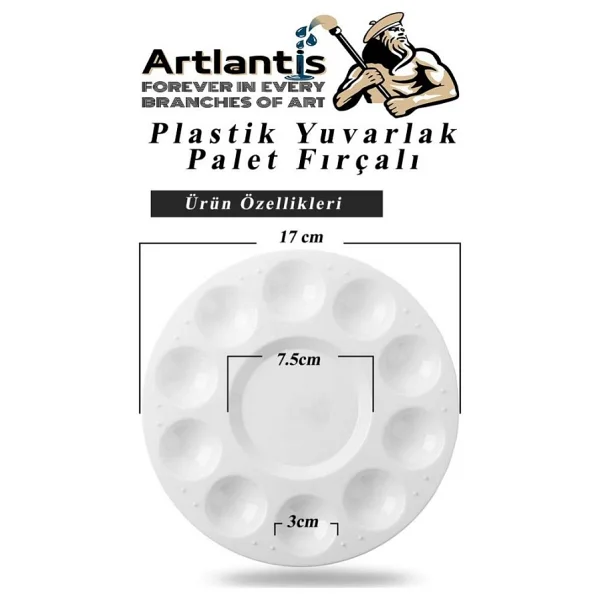 Yuvarlak Resim Paleti Fırçalı 1 Paket 10 Hazneli Boya Paleti Sanatsal Boyalar İçin Palet Akrilik Boya Yağlı Boya Guaj Boya Fırçalı - Görsel 2