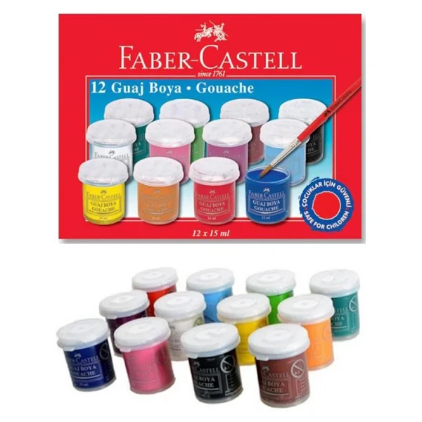Guaj Boya 12 Renk x 15 Ml Su Bazlı Şişe 1 Paket Faber Guaj Boya Seti Şişe İçerisinde 12 li Okul Hobi - Görsel 4