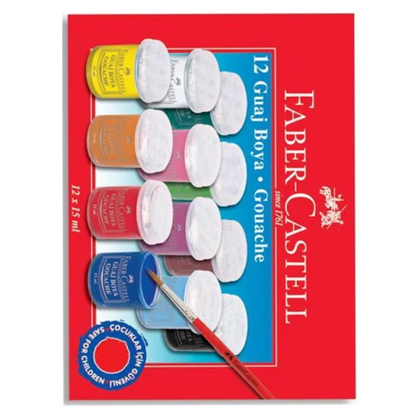 Guaj Boya 12 Renk X 15 Ml Su Bazlı Şişe 1 Paket Faber Guaj Boya Seti Şişe İçerisinde 12 Li Okul Hobi - Görsel 2