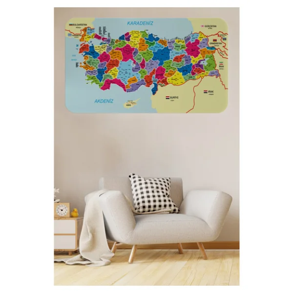 Eğitici Ve Öğretici Detaylı Dekoratif Komşulu Türkiye Haritası Duvar Sticker - Görsel 3