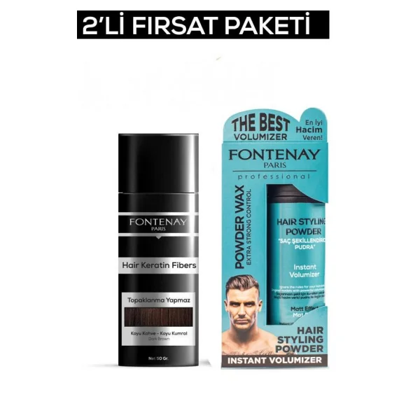 Fontenay Saç Dolgunlaştırıcı Keratinfibers Koyu Kahve Topik Saç Tozu 50gr+Matt Effect Toz Wax 2li Set - Görsel 3