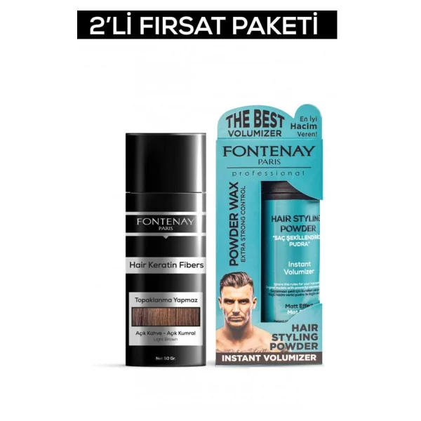 Fontenay Saç Dolgunlaştırıcı Keratinfibers Açık Kahve Topik Saç Tozu 50gr+Matt Effect Toz Wax 2li Set - Görsel 3