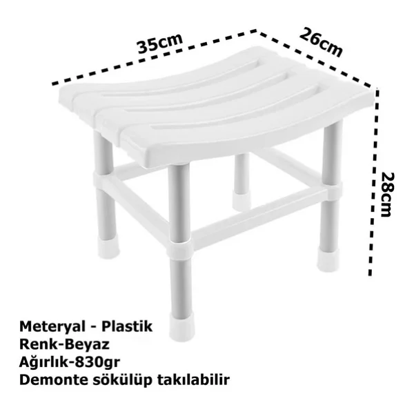 Çelik Ayna Kare Banyo Taburesi Çok Amaçlı Tabure Beyaz Clk-124 - Görsel 4