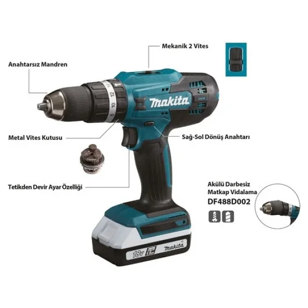 Makita Df488d002 Çift Akülü 1.5 Ah Matkap - Görsel 7