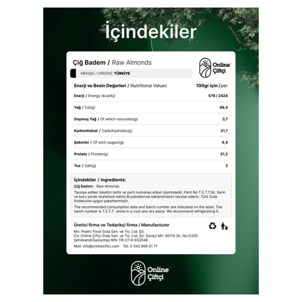 Online Çiftçi Çiğ Yerli Badem 1 Kg - Görsel 4