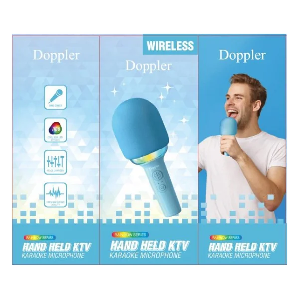 Doppler Rainbow Mavi Karaoke Mikrofonu Ledli Ses Değiştirme Özellikli Işıklı Yeni - Görsel 7