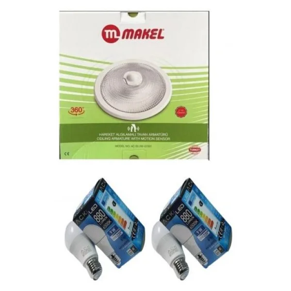 Makel Sensörlü Tavan Armatürü + 2 Adet Ack Ampul - Görsel 6