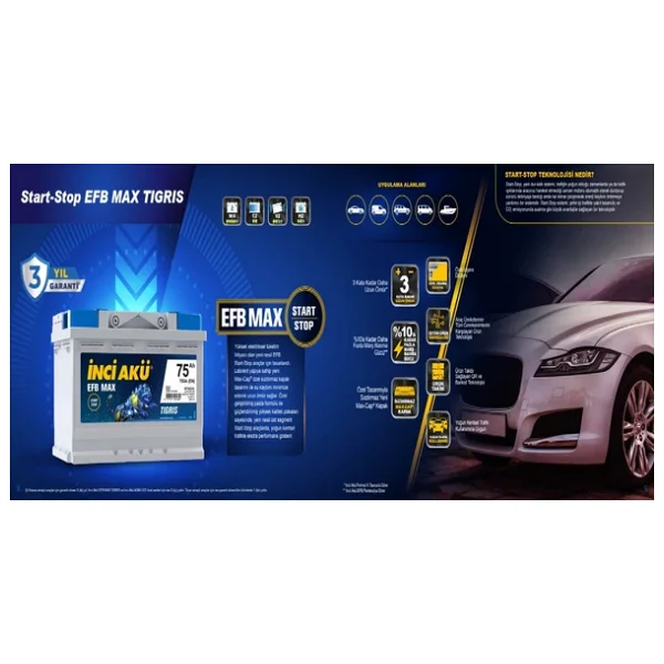 İnci Efb Max Tigris 12 V 75 Ah Start-Stop Akü - Görsel 3