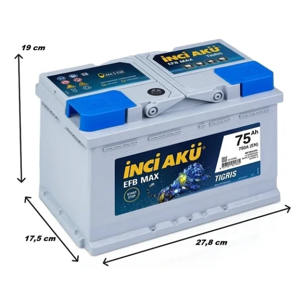 İnci Efb Max Tigris 12 V 75 Ah Start-Stop Akü - Görsel 2