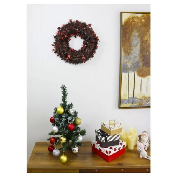 T.Concept Yılbaşı Ön Kapı Süsü Yeni Yıl Noel Dekorasyon Kırmızı Yıldızlı Çelenk - Görsel 4
