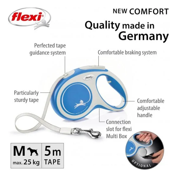 Flexi New Comfort 5 m Şerit Medium Mavi Otomatik Köpek Tasması - Görsel 7