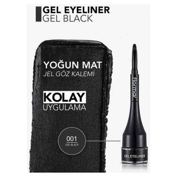 Flormar Yüksek Pigmentli & Mat Bitişli 001 Black Jel Eyeliner - Görsel 5