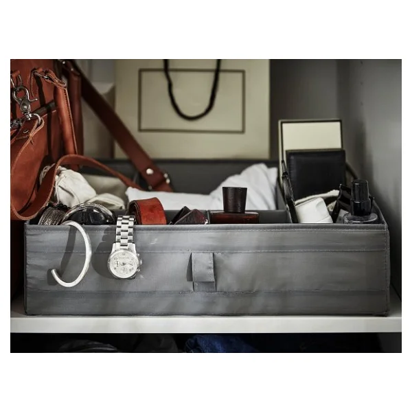 Ikea Bölmeli Kutu Gardırop Içi Düzenleyici 44x34x11 Cm Dolap Içi Düzenleme Kutu Koyu Gri Polyester - Görsel 4