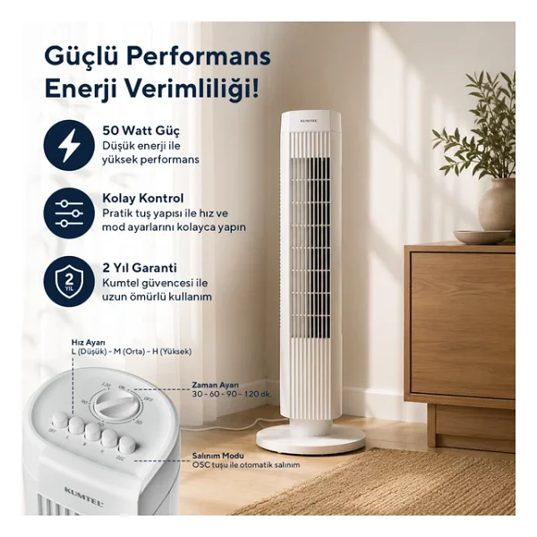 Kumtel Ktf-258w Kule Tipi Vantilatör - Görsel 6