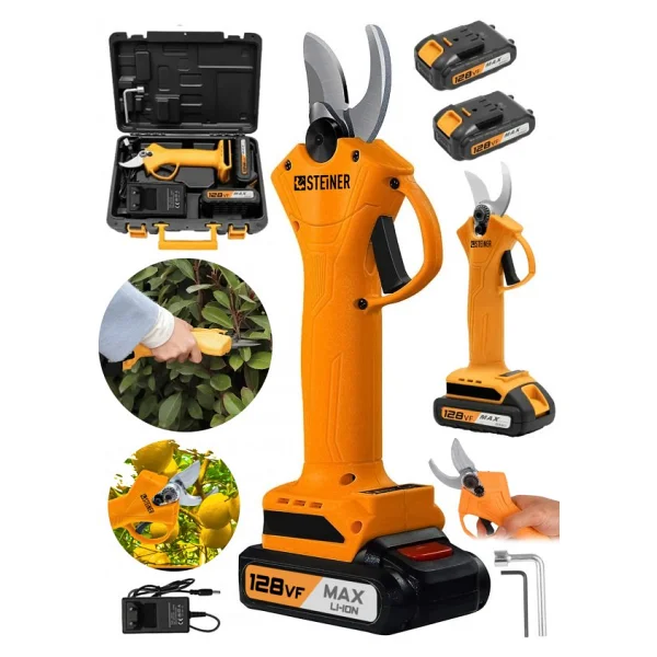 Steiner Alman 128 Vf 10ah Profesyonel Çift Akülü Bağ Makası Dal Budama Kesme Makası Makinesi Çantalı Turuncu - Görsel 4
