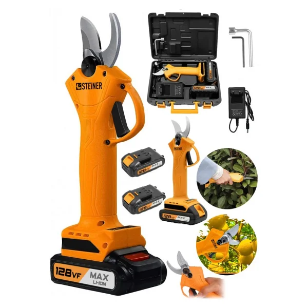 Steiner Alman 128 Vf 10ah Profesyonel Çift Akülü Bağ Makası Dal Budama Kesme Makası Makinesi Çantalı Turuncu - Görsel 5