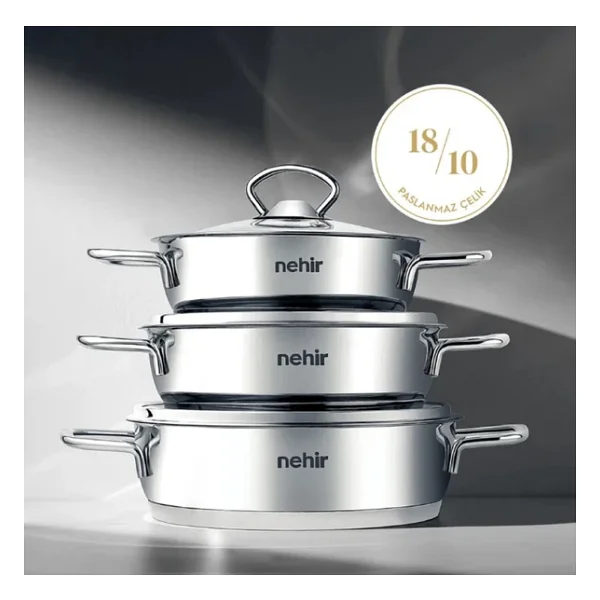 Nehir Silver 6 Parça Kapaklı Çelik Sahan Seti - Görsel 7