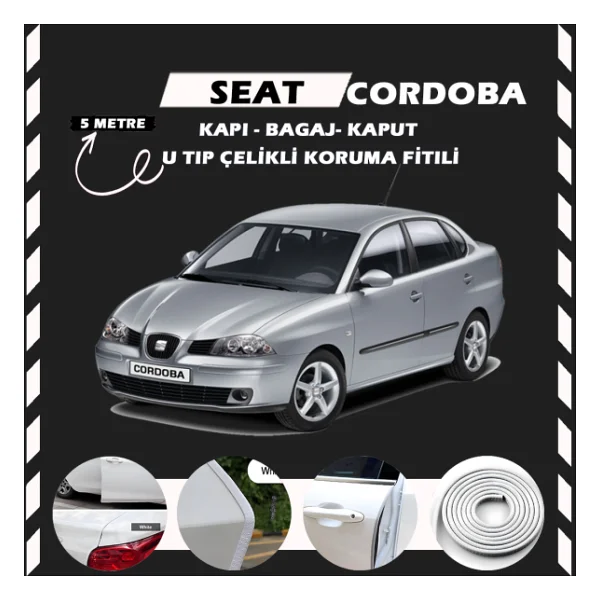Seat Cordoba Oto Araç Kapı Koruma Fitili 5metre Parlak Beyaz Renk