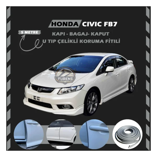 Honda Civic Fb7 Oto Araç Kapı Koruma Fitili 5metre Parlak Gri Renk - Görsel 6