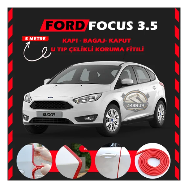 Ford Focus 3.5 Oto Araç Kapı Koruma Fitili 5metre Parlak Kırmızı Renk - Görsel 4